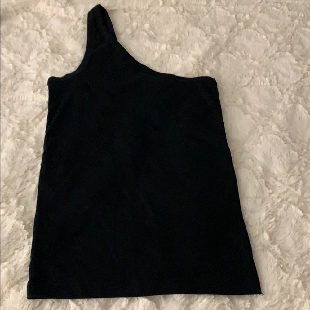 2- One shoulder black and white ribbed tanks